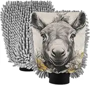 XYMZR Absorbent Microfiber Car Wash Mitt Donkey Flower, Funny Cute Anime Scratch Free for Cars Cleaning, Home Cleaning Mitts, 2 Pack, 10.24” L x 7.09” W