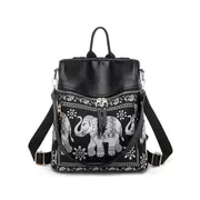 Fashion Elephant Pattern Oxford PU Backpack Ladies Handbag Multi-function Messenger Bag (Black)