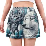 [RPLIFE] Dream Catcher and Wolf Womens Pajamas Shorts, Cute Light Weight Shorts for Women, Women Summer Pajamas
