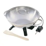 Presto Electric Wok 1500 W Stainless Steel Wood Spatula Adjustable Thermostat