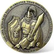 Armored Knight's Faith Metal Challenge Coin - Unyielding Strength and Biblical Inspirations - Christian Pocket Hug Token