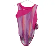 Danskin Now Pink Print Leotard w/ Crisscross Back Size L/G (10-12)