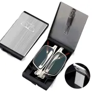 2 in 1 Portable Folding Reading Glasses with Metal Glasses Case Mobile Phone Holder HD Anti-Fatigue Anti-blue Light Pres