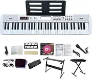 FUQID Portable Handle Keyboard Piano, 61-Key Electric Keyboard Piano Set, Universal Musical Instrument for Children and Adults(White,Standard Model)