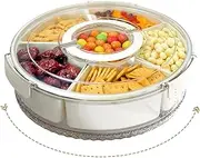 DAWNTREES Snackle Box,Divided Rotating Serving Tray with Lid and Handle - Charcuterie Container for Portable Snack Platters - Clear Organizer for Candy, Snacks (1)