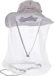 Mosquito Head Net Sun Hat Grey Uv Protection Face Cover for Fishing Hiking Camping