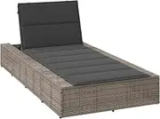 vidaxl Grey Poly Rattan sunbed daybed Adjustable Lounger - Powder-Coated Steel Frame with Floating Cushion for Garden Patio Balcony