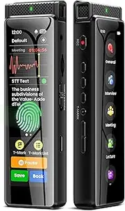 136GB Digital Voice Recorder with Playback, Innioasis R1 Full Touchscreen Voice Recorder with Bluetooth and Intelligent STT Transcription, Voice Activated Sound Audio Recorder Device with Mic (Black)