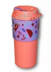 Tupperware Tumbler Eco To Go Cup Hot/Cold Sleeve 16 oz. Coral Purple Watermelon