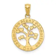 14K Yellow Gold Polished One Family Many Hearts Tree Of Life Pendant
