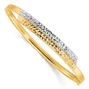 14k Yellow & Rhodium Goldy 2/16 White Rhodium Diamond-cut Overlap Hinged Bangle