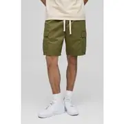 Mens Elasticated Waist Khaki Relaxed Fit Cargo Shorts