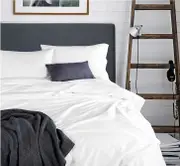 Premium Bamboo Blend Fitted Flat Sheet Pillowcases Bedding Set 5 sizes(Single, Double, Queen, King, King Single)-WHITE