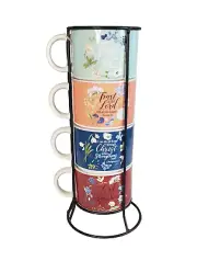 NEW Inspirational Scripture Mugs Set of 4 with Stand Signature Stoneware 8oz