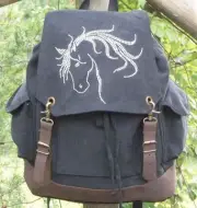 Horse Rhinestudded 16" Leather Accent Heavy Canvas Backpack Bookbag