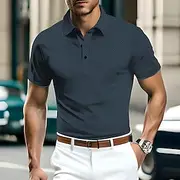 Men's Waffle Polo Shirt Button Up Polos Casual Sports Lapel Short Sleeve Fashion Old Money Style Plain Knitted Summer Regular Fit Black White Navy Blue Khaki D