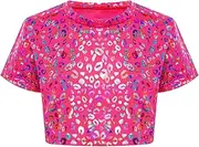 [winying] Kids Girls Cheerleading Dance Performance Costume Scoop Neck Short Sleeve Leopard Print Tank Top