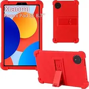 SeZhuoL Case for Redmi SE 8.7'' 2024, Shockproof Soft Silicone Tablet Cover with PC Stand for Xiaomi Redmi SE 8.7'' 2024 Cover (Red)