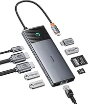 Baseus Docking Station USB C 2 Display, 10 Gbps 10 in 1 Docking Station with 2 HDMI Single 4K@120Hz, Dual 4K@60Hz, 10Gbps USB-A and USB-C, Gigabit Ethernet and PD 100W for Mac/Dell/HP/Lenovo