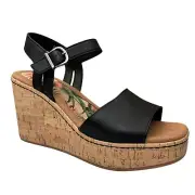 BOC Corrie Women's Platform Wedge Sandal Size 8 Black/Tan Faux Leather Upper