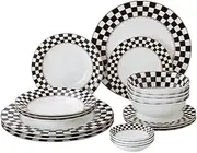 Porlien Checker Pattern 20-piece Round Dinnerware Set for 4, Porcelain Dinner Sets