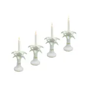 4PK Ceramic 17cm Taper Palm Candle Holder Home Decor - Green