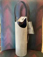 Harman Wine Carrier Tote Bag Grey Velvet Faux Leather Holder W gift coasters