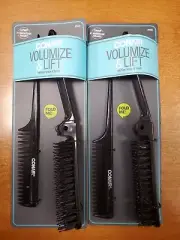 2 Packs of 2: Conair Volumize & Lift Foldable Teasing Brush & Comb (3605-F4B)