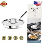 D3 Tri-Ply Stainless Steel Fry Pan with Lid - 10 Inch Induction Compatible