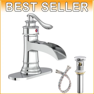 Sleek Bathroom Sink Faucet - Chrome Waterfall Design with Single Handle Control
