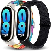 2 Pack Braided Bands for Xiaomi Smart Band 9/Smart Band 8 strap Women Men,Sport Elastic Nylon Solo Loop Adjustable Breathable Replacement Wristband for Xiaomi Mi Bands 9/8
