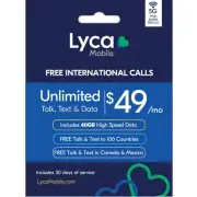 Lyca Mobile Prepaid 5G/4G SIM Card - $49 Plan | Unlimited Talk, Text & 40GB Data