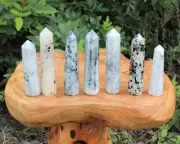 Quartz with Tourmaline Obelisk (8-Sided, Quartz Crystal Tower, Black Tourmaline)