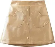 [WELAKEN] Faux Leather Skirt for Girls Toddler & Kids & Teens II Girl's A Line Skirt with Two Front Pockets