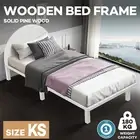 King Single Bed Frame Solid Wood Mattress Platform Base Round Headboard White