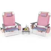 Costway 2-Pack Foldable Backpack Beach Chair Portable Camping Stool w/Cup Holder Storage Pocket