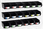Pegboard Bins - 18 Pack Black Large - Hooks to Any Peg Board - Organize Hardware, Accessories, Attachments, Workbench, Garage Storage, Craft Room, Tool Shed, Hobby Supplies, Small Parts