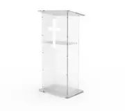 Clear Acrylic Lucite Podium Pulpit Lectern 43" Tall White Christian Cross Church