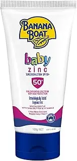 Banana Boat SPF50+ Baby Zinc Sunscreen Lotion, 100g, UVA/UVB, Mild & Gentle, Fragrance-Free, 4-Hour Water Resistant, Made in Australia