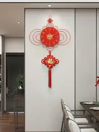 在飛比找Yahoo!奇摩拍賣優惠-客廳掛鐘新款中國結掛墻創意時鐘裝飾大氣喬遷高檔鐘表中國風