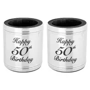 2PK Beer/Soda Can Bottle Happy 50th Birthday Stubby Holder Stainless Steel 375ml
