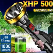 100000LM LED Flashlight Tactical Flash light Waterproof Camping Hand Light USB