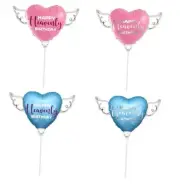 Balloons on a Stick Heart Shaped with angel wings (Variety 4 Pack)