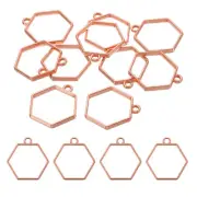 50Pcs Hexagon Alloy Open Back Bezel Pendants Resin Frame Rose Gold