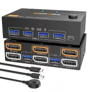 4K@144Hz KVM Switch 2 Monitors 2 Computers Displayport 1.4 Dual Monitor 8K@30Hz