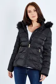 Down Puffer Jacket With Faux Fur Trim--PRET-S208102