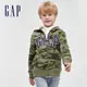 Gap 男童裝 Logo刷毛連帽外套 碳素軟磨系列-綠色迷彩(663912)