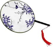 HOODANCOS Round Fan Antique Style Handheld Fan with Tassel Chinese Fan for Dance Performances and Summer Cooling Classic Peony Design