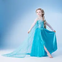 在飛比找蝦皮購物優惠-韓版冰雪奇緣150尺碼藍色長袖長裙披風經典款小公主洋裝禮服 