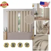 Light-Filtering Faux Linen Short Curtains, 52x45 Oatmeal Grommet Panels, 2 Pack